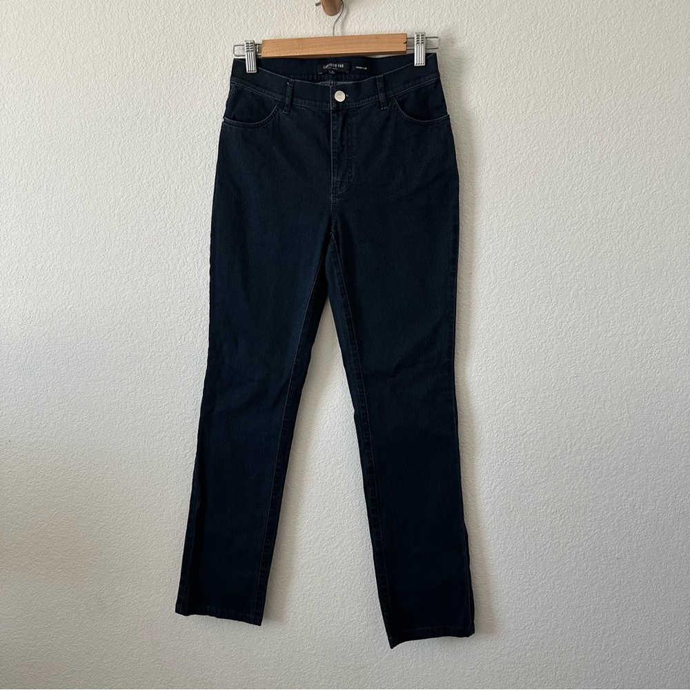 Lafayette 148 New York Thompson Slim Straight Leg Dark Blue Wash Jeans Size 0